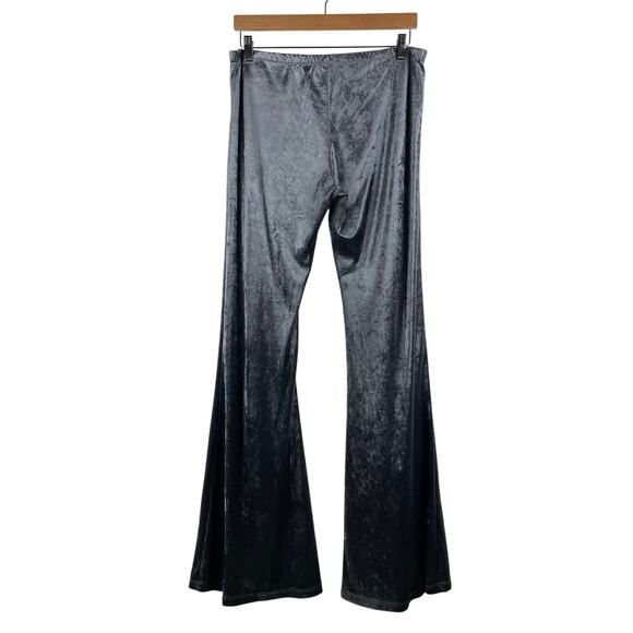 EZRA Women's Silver Crushed Velour Flared Leg Pants Size Large Y2K Stretch - Picture 2 of 6
